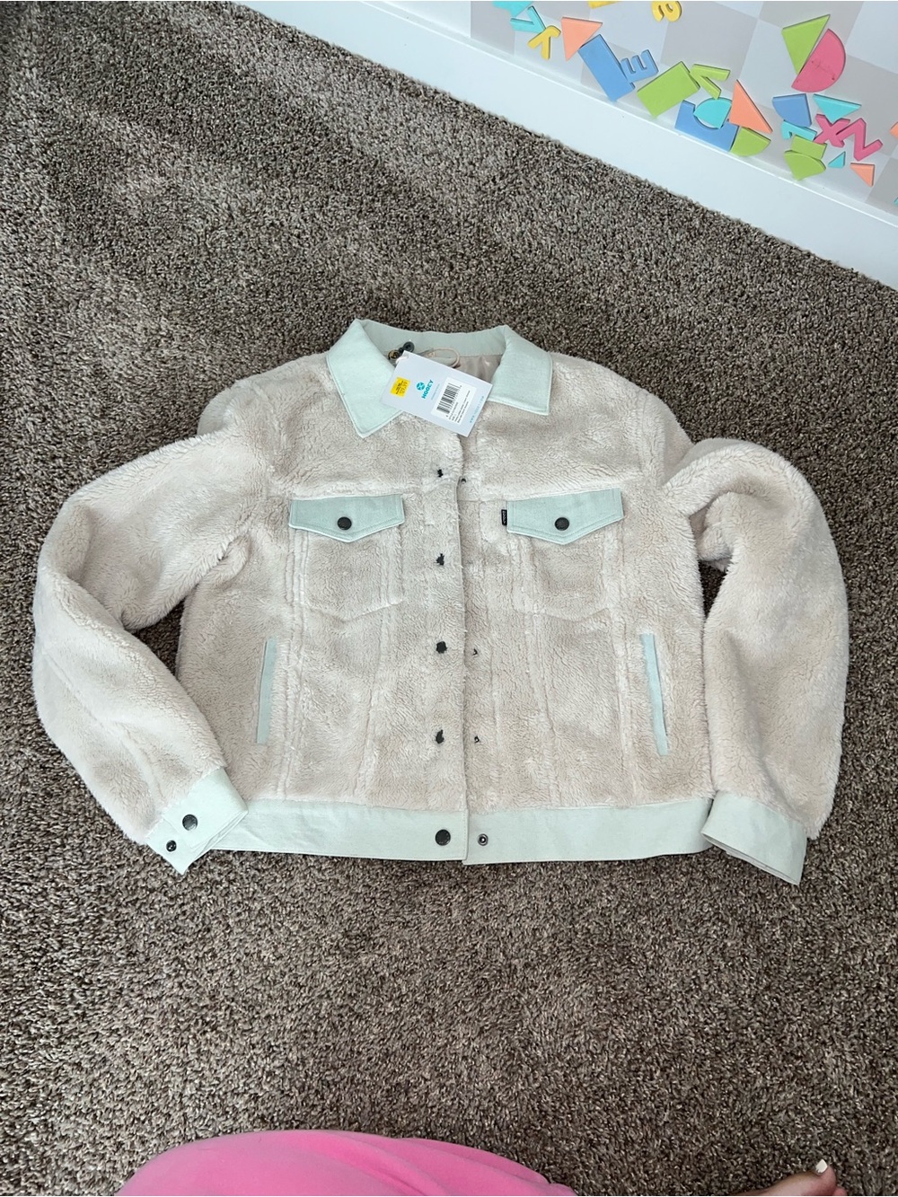 Hooey Cream Teddy Sherpa Jacket with Light Mint Trim